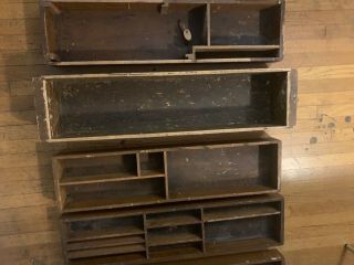 Vintage SET 5 Carpenters Wooden Caddy Tool Tote Box Antique Handmade Primitive 3