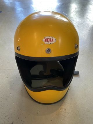 Vintage Bell Moto Star Motorcycle Helmet Yellow 7 1/4 Yellow Toptex Rare