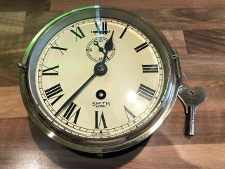 Vintage Smiths Brass Ships Clock W/key Nautical Maritime Marine