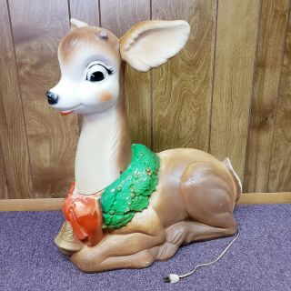Vintage Christmas 27” Poloron Lighted Blow Mold Fawn Baby Deer Reindeer