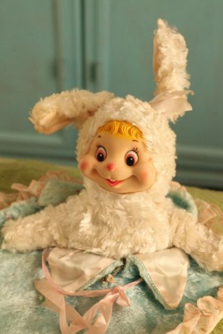 Vintage Rushton Rubber Face Bunny Rabbit Easter Egg Pajama Bag 1950s Rare