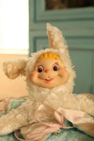 Vintage Rushton Rubber Face Bunny Rabbit Easter Egg Pajama bag 1950s Rare 2