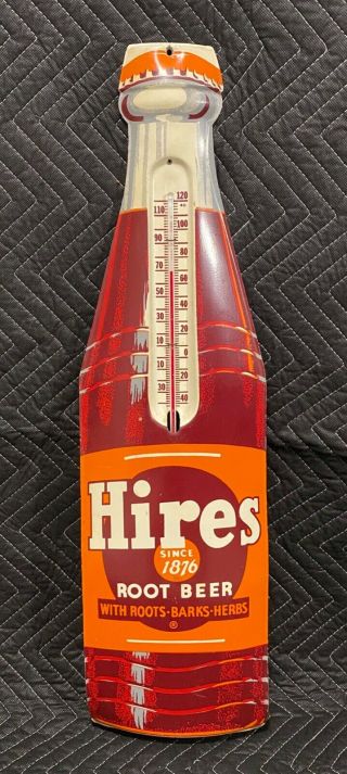 Vintage Hires Root Beer Advertising Metal Sign Thermometer