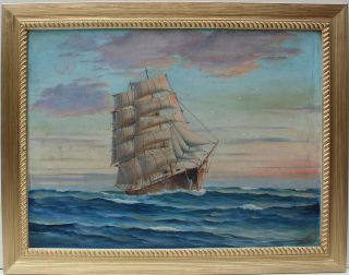 1954 Vintage Oil Painting,  Seascape,  Sailing Ship In The High Sea,  Signed