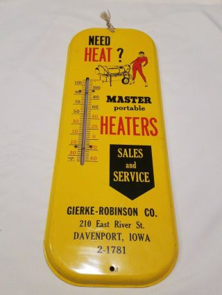 Vintage Master Portable Heater Advertising Thermometer Pin Up Girl " Need Heat? "