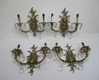 Vtg Set 4 Brass Candelabra Sconce Wall Light Lamp 2 Arm Electric Candle Spain
