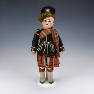 Antique Simon & Halbig Bisque Porcelain Headed Doll - In Scottish Tartan Outfit