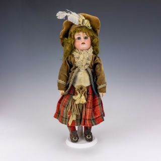Antique Simon & Halbig - Bisque Porcelain Headed Doll - In Scottish Tartan Dress