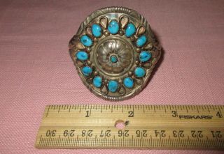 Vintage American Indian Navajo Sterling Old Pawn Silver Turquoise Cuff Bracelet 2