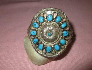 Vintage American Indian Navajo Sterling Old Pawn Silver Turquoise Cuff Bracelet 3