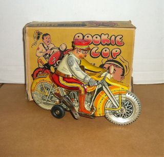 Vintage Marx Rookie Cop On Motorcycle Windup Tin Toy W/box