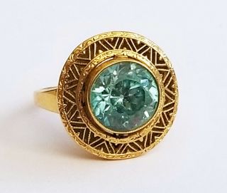 Vintage 14k Yellow Gold Ring Sz.  5.  25 W.  Round Facetted Blue Topaz Accent (fsf)