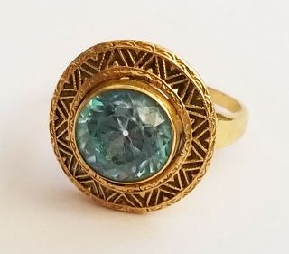 Vintage 14k Yellow Gold Ring Sz.  5.  25 w.  Round Facetted Blue Topaz Accent (FSF) 2