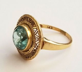 Vintage 14k Yellow Gold Ring Sz.  5.  25 w.  Round Facetted Blue Topaz Accent (FSF) 3