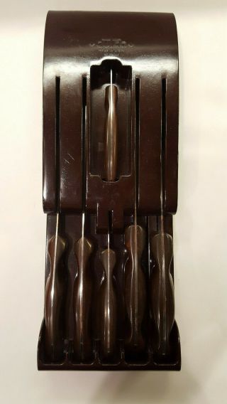 Vintage Cutco 7pc Knife Set 1020,  21,  22,  23,  24,  25,  Bakelite Handle/wall Tray