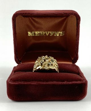 10k Gold Vintage 3 Diamond Nugget Ring Mervyn’s 8 Grams Size 11 1/2