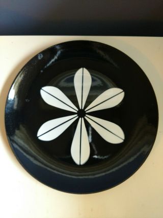 Vintage Mcm Cathrineholm White Lotus Black Charger Platter