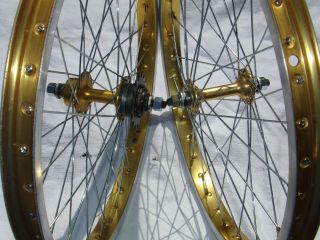 Old School Vintage Bmx Ukai Suntour Gold Wheels 20 X 1.  75 For Redline Hutch Gt
