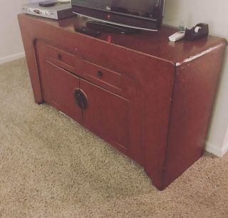 Vintage Asian Chinese Red Moon Face Tv Stand/buffet Cabinet