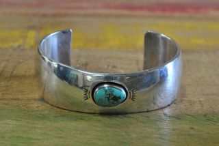 Vintage Navajo Sterling Silver And Turquoise Shadowbox Cuff Bracelet