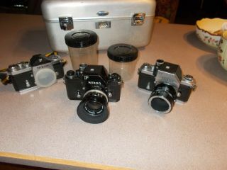 3 - Vintage Nikon F 35mm Film Cameras W/ Nikkor - S Nippon Kogaku 1:2.  8 F - 35mm Lens
