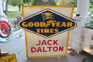 Large Vintage 1950 Goodyear Tires Jack Dalton Gas Oil 42 " Embossed Metal Sign
