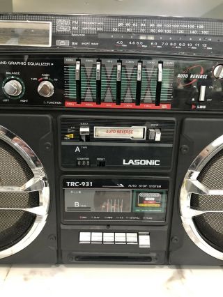 Lasonic TRC - 931 Radio Headphone Jack Dual Cassette Vintage Ghettoblaster Boombox 3
