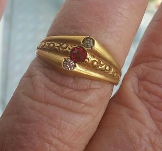 Antique Victorian French 18K GOLD RING with Ruby & Diamonds - - EAGLE HALLMARK 2