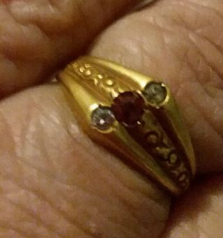 Antique Victorian French 18K GOLD RING with Ruby & Diamonds - - EAGLE HALLMARK 3