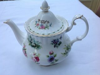 Vintage Royal Albert Bone China Flowers Of The Month Large Teapot