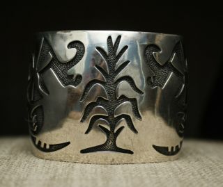 Huge Heavy Vintage Native American Hopi Sterling Silver Cuff Bracelet Large Size