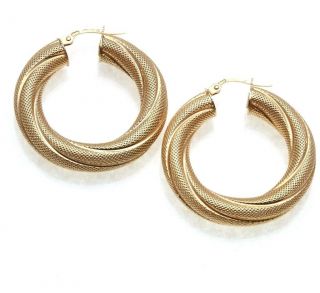 Vintage Estate 9k Yellow Gold Wide Hoop Earrings Textured Twisted Thick Estate