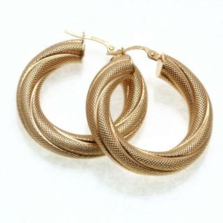 Vintage Estate 9k yellow gold wide hoop earrings textured twisted thick Estate 2
