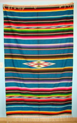 Huge Vintage Wool Mexican Saltillo Blanket Serape Southwestern Blanket Rug 52x86