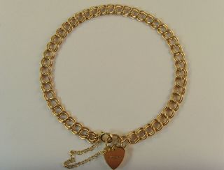 Vintage Solid 9ct Gold Curb Link 7.  3 Grams Bracelet And Padlock By Georg Jensen