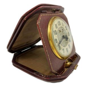 Waltham 8 - Day Vintage Leather Travel Desk Folding Clock American Made 2