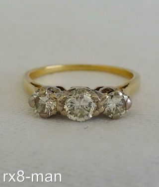1975 Vintage 18ct Solid Gold 3 Stone Diamond Ring 0.  55cts Uk N 1/2 Us 7