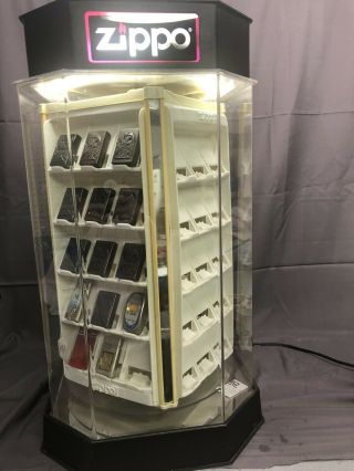 Vintage Lighted and Rotating ZIPPO Countertop Display Case - HOLDS 60 LIGHTERS 3