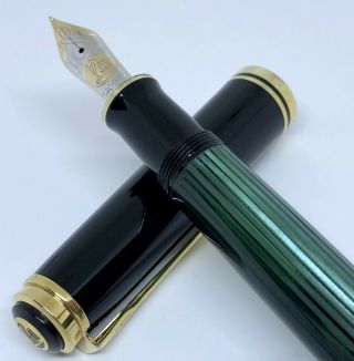 Vintage Pelikan M600 Black/green Fountain Pen 14k Gold Nib - West Germany