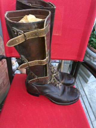 Vintage 1940 ' s WW2 US Army M 9.  5 Military Leather Boot Tanks Boots,  Biker Boots 2