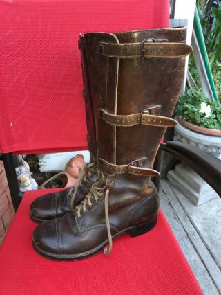 Vintage 1940 ' s WW2 US Army M 9.  5 Military Leather Boot Tanks Boots,  Biker Boots 3