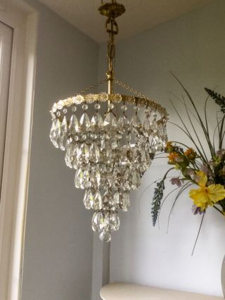 ✨✨lovely Large 5 Tier Vintage French Style Lead Crystal Waterfall Chandelier✨✨