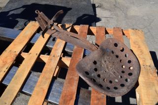 Vintage Steel Cast Iron Tractor Seat Antique Farm Tool Plow,  Suspension