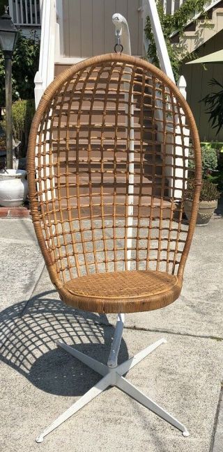 Vintage Modern Hanging Swing Rattan Egg /bubble Chair Hammock W/cast Iron Stand