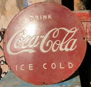 1930 ' s Old Vintage Rare Antique Coca Cola Ice Cold Porcelain Enamel Sign Board 3