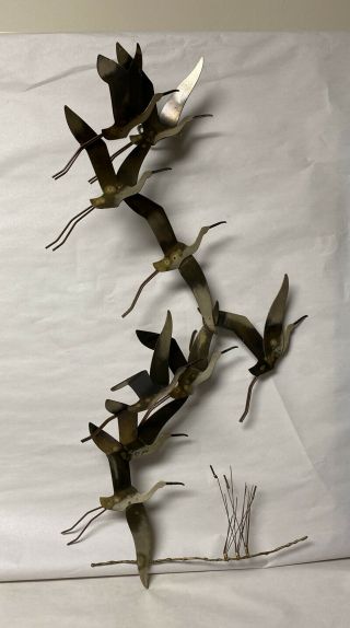 Vtg Mid Century Modern Signed Curtis Jere Metal Wall Sculpture Flying Cranes