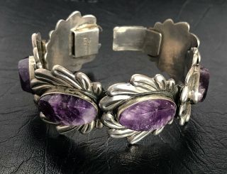 Vintage Mexican Deco Sterling Silver Amethyst Bracelet Mexico