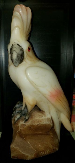 Vintage Italian Marble Cockatoo Parrot Carved Stone Bird Figurine Alabaster