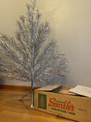 Vintage Sparkler Aluminum 4 1/2 Ft Christmas Tree Mid Century Modern Mcm W/ Box
