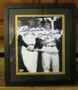 Vintage Ted Williams & Mickey Mantle Auto Matted & Framed Photo With Rare